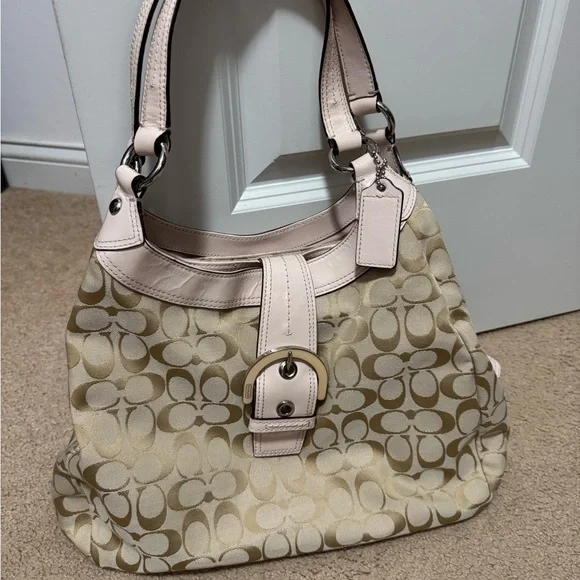 Coach Beige and Pink Signature Shoulder Bag - Picture 1 of 10